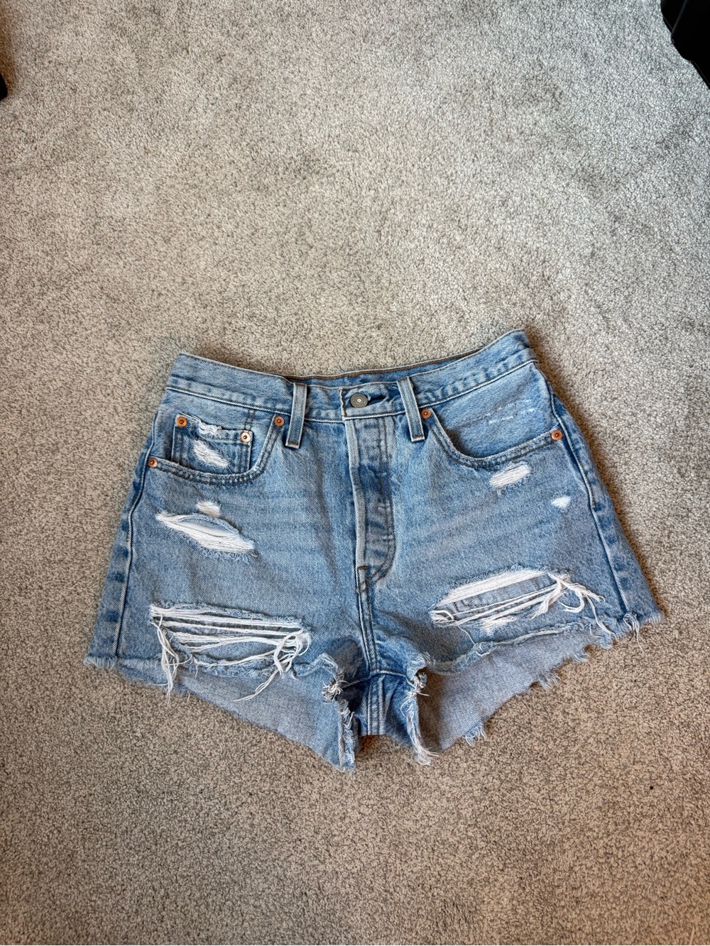 Levis 501 womens 27 distressed high rise buttoned denim jean shorts festival y2k